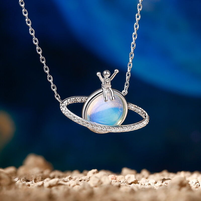 Jeulia "Fly to the Galaxy" Opal Planet Astronaut Sterling Silver Necklace