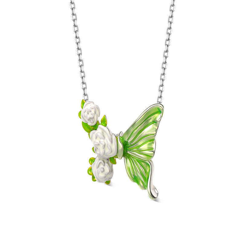 Jeulia Collar con mariposa y flor de esmalte de plata de ley
