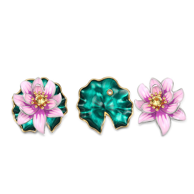 Jeulia "Lotus Flowering" Water Lilies Inspired Enamel Sterling Silver Earrings