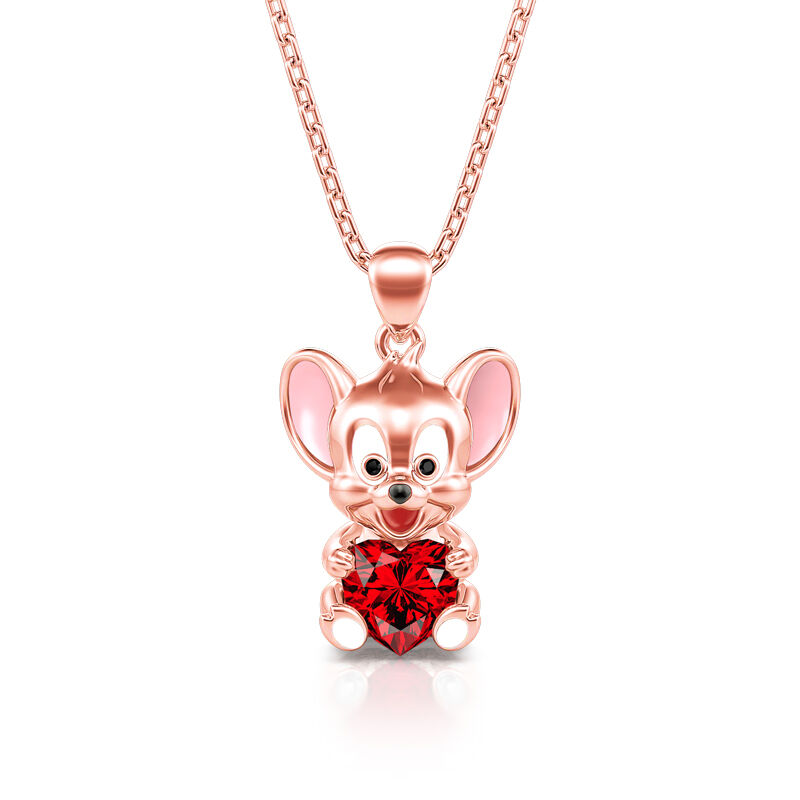 Jeulia Hug Me "Lovely Mouse" Heart Cut Sterling Silver Necklace
