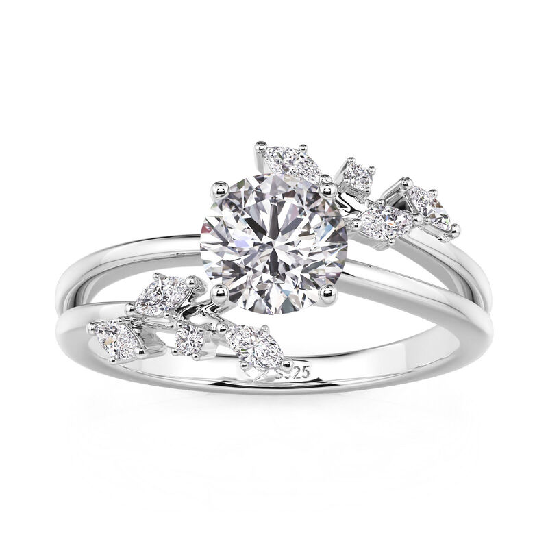 Jeulia Bypass Round Cut Engagement Ring with Vine Leaf