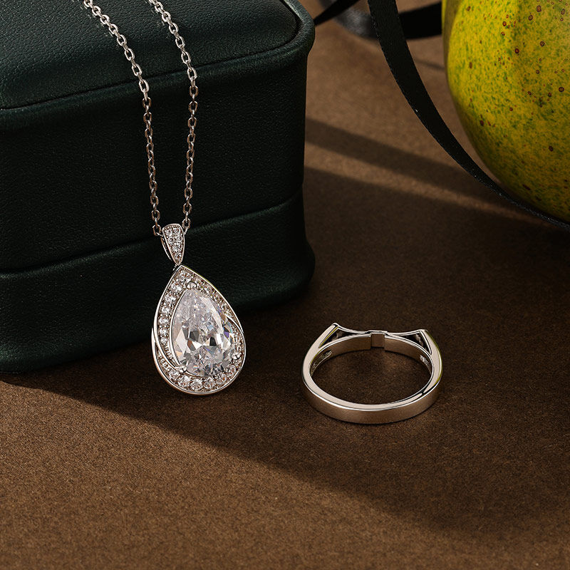 Jeulia Anillo de Compromiso Uso Dual Halo Remolino Corte Pera