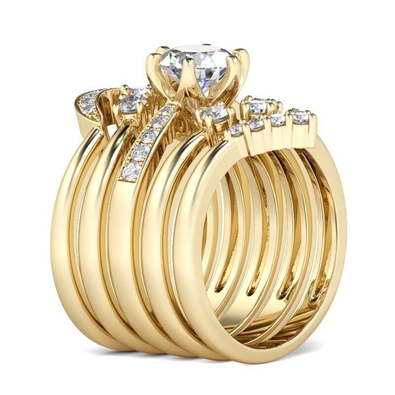 Jeulia Yellow Gold Tone 5PC Round Cut Sterling Silver Ring Set