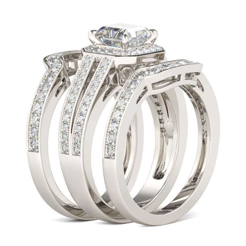 Jeulia Terno De Anillos De Talla Princesa En Plata De Ley
