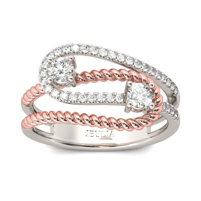 Jeulia Two Stone Knot Round Cut Sterling Silver Ring