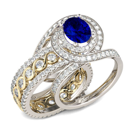 Jeulia Wide Oval Cut Sterling Silver Ring Set - Jeulia Jewelry