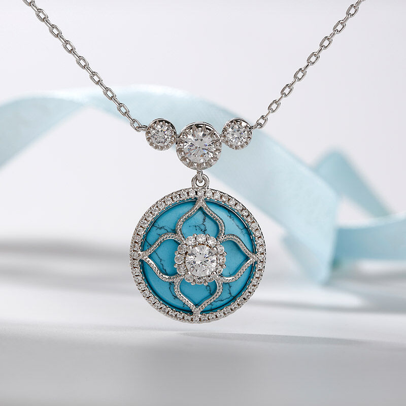 Jeulia "Lucky Choice" Flower Turquoise Sterling Silver Necklace