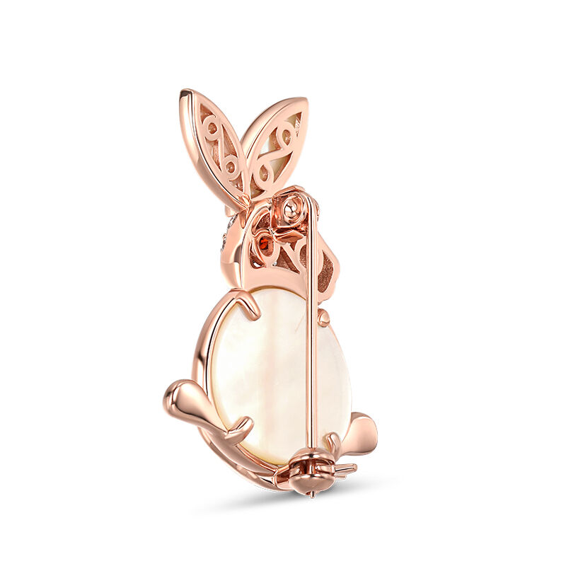 Jeulia "Adorable Rabbit" Mother-of-Pearl Sterling Silver Brooch