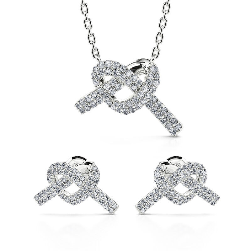 Jeulia "Into Her Heart" Knot Sterling Silver Jewelry Set