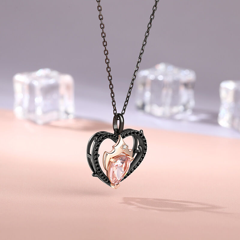 Jeulia Classic Pink Pear Cut Black Heart Necklace Sterling Silver