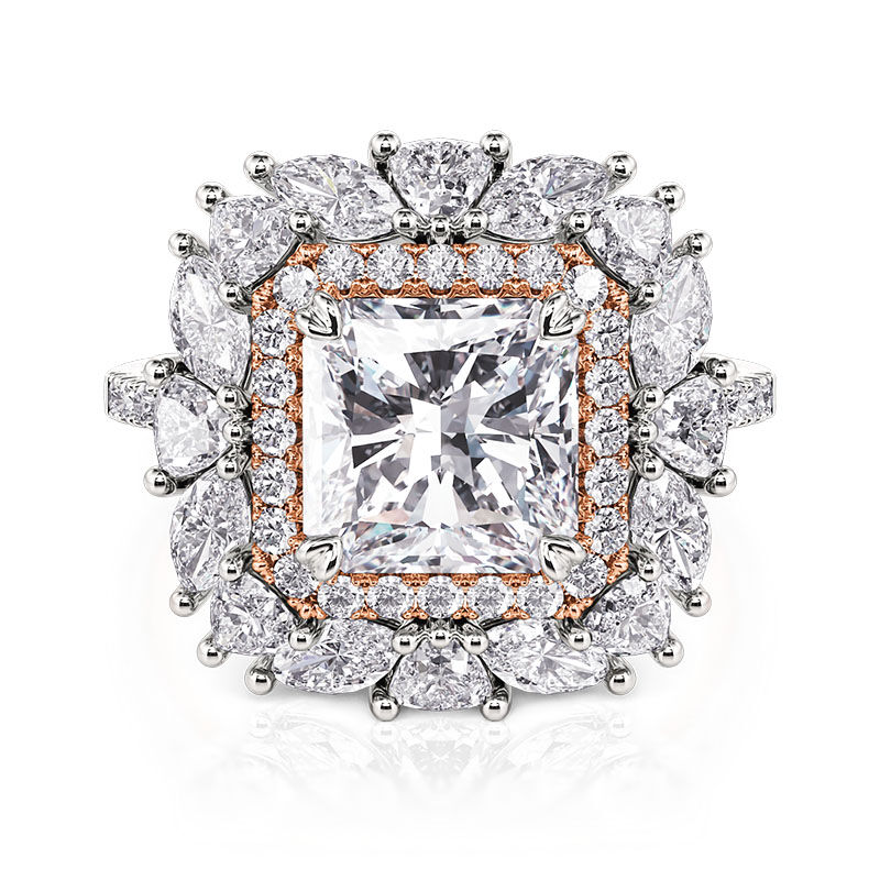 Jeulia Irregular Double Halo Two Tone Engagement Ring Radiant Cut