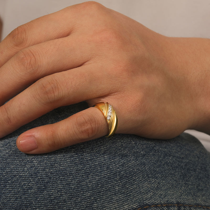 Jeulia Gold Tone Diagonal Round Cut Sterling Silver Men's Band