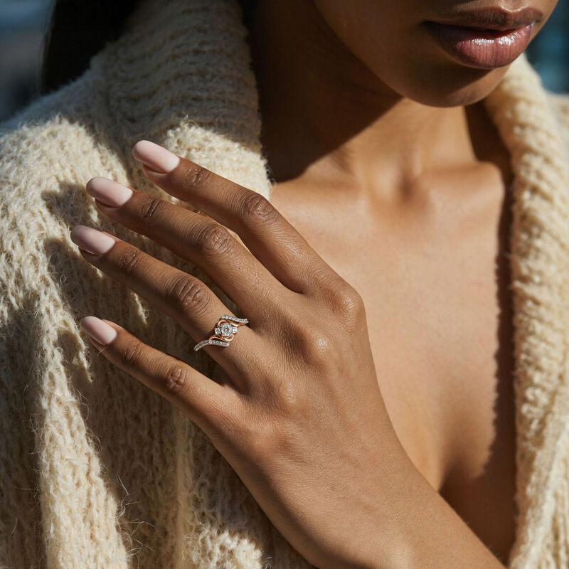 Jeulia Amore Custom Wave Engagement Ring with Three Birthstones
