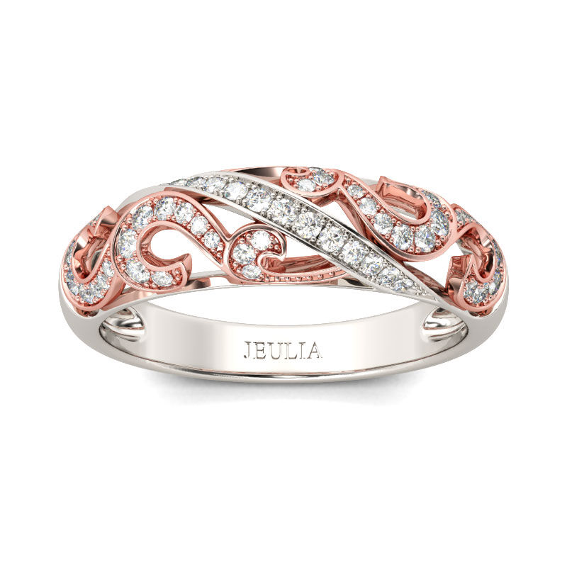 Jeulia Two Tone Scrollwork Sterling Silver Women's Band