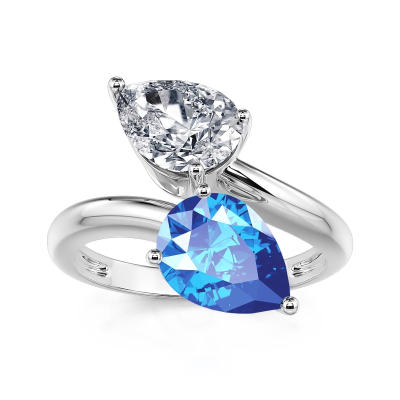 Jeulia Bypass Two Stone Pear Cut Sterling Silver Ring