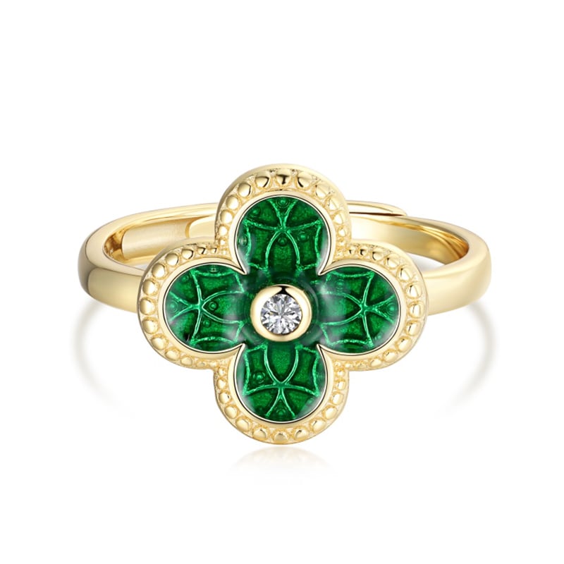 Jeulia "Lucky Day" Four Leaf Clover Sterling Silver Adjustable Ring