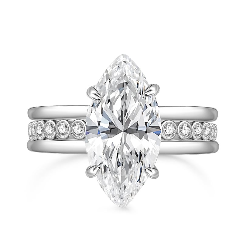 Jeulia Classic Marquise Engagement Ring Set Sterling Silver