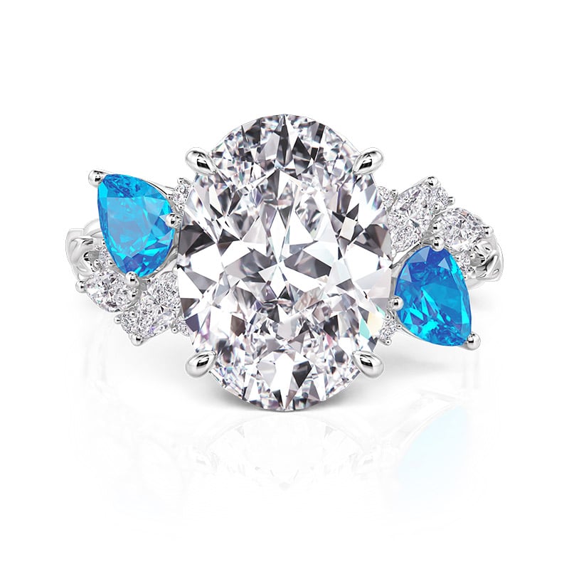 Jeulia Natural Leaf Oval Cut Engagement Ring Sterling Silver