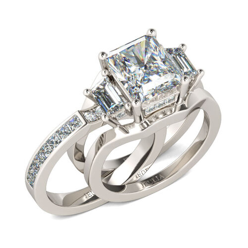 Jeulia Three Stone Radiant Cut Sterling Silver Ring Set Jeulia Jewelry