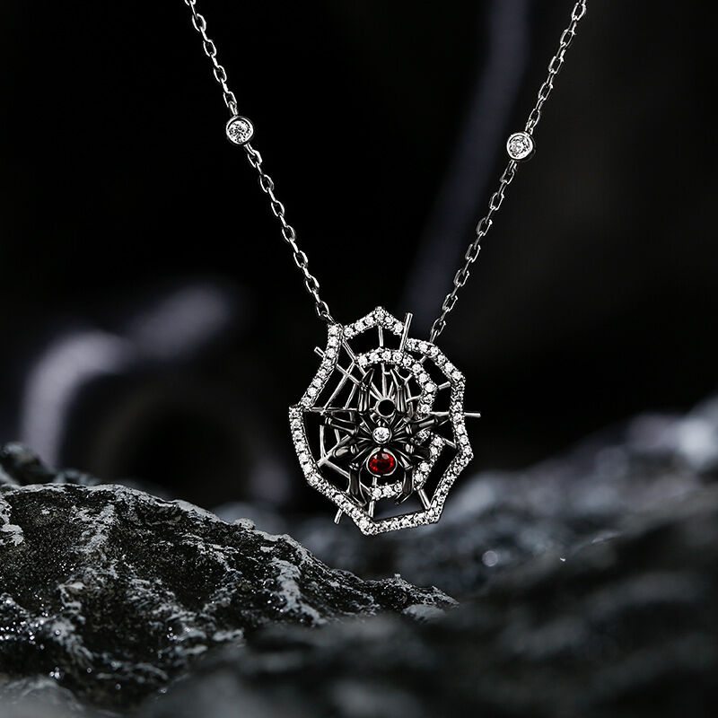 Jeulia "Web of Death" Spider Web Two Tone Sterling Silver Necklace