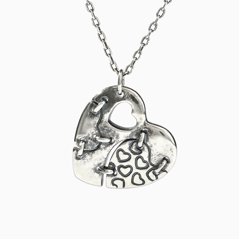 Jeulia "Patched Heart" Sterling Silver Necklace
