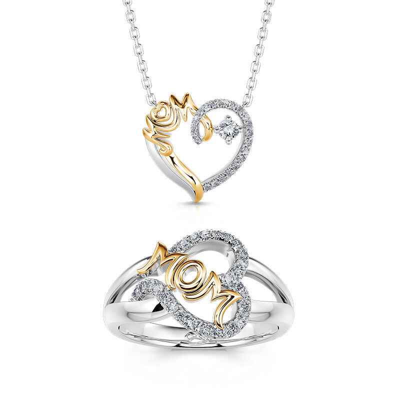 Jeulia "Her Love is All Around" Mom Heart Sterling Silver Jewelry Set