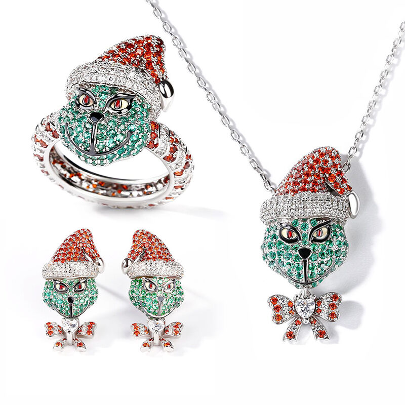 Jeulia "Holiday Cheermeister" Christmas Monster Inspired Sterling Silver Jewelry Set