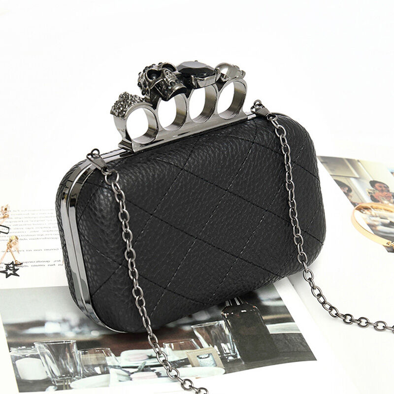 Jeulia Four-Ring Box Evening Party Clutch Bag With Skull Clasp