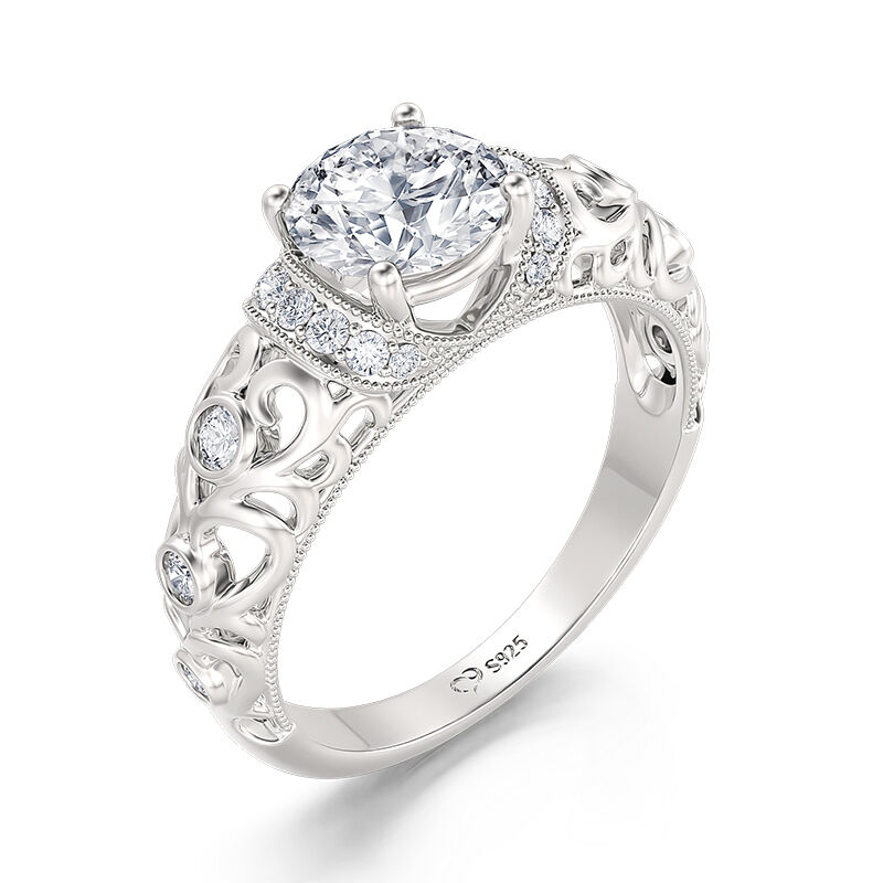 Jeulia Vintage Beaded Round Cut Sterling Silver Engagement Ring