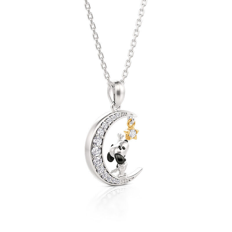 Jeulia Collar Personalizado Diseño de Perro y Estrella Forma de Luna con Piedra de Nacimiento