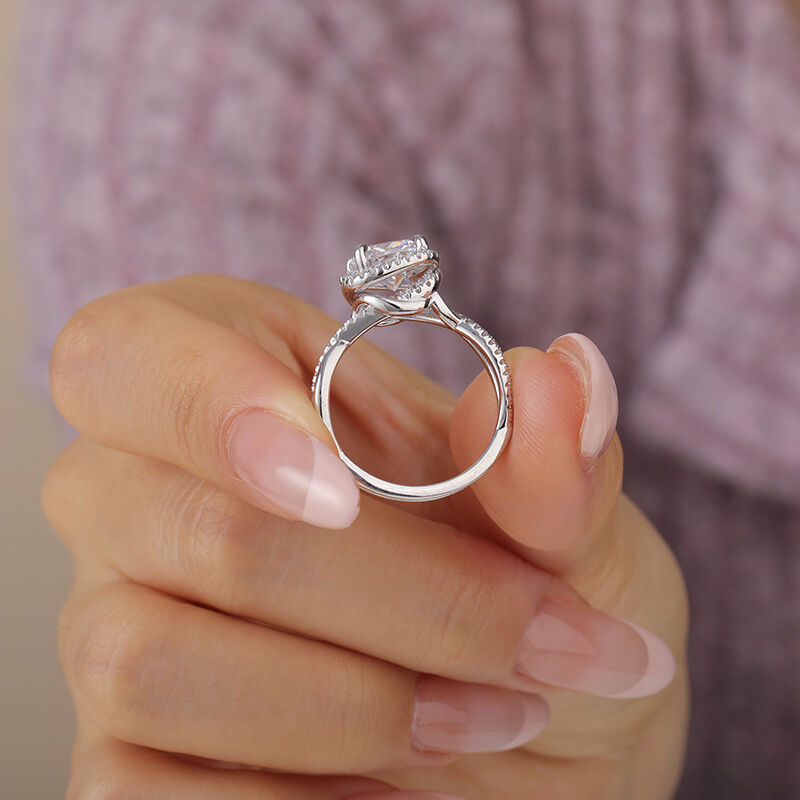 Jeulia Twist Knot Design Halo Cushion Cut Engagement Ring Sterling Silver