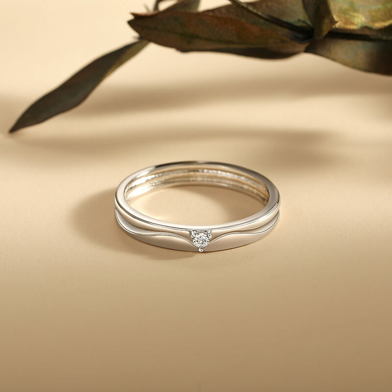 Jeulia Simple Solitaire Custom Couple Ring Set with Twist Heart Sterling Silver