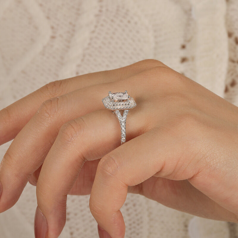 Jeulia Classic Double Halo Radiant Cut Ängslingsring Sterling Silver