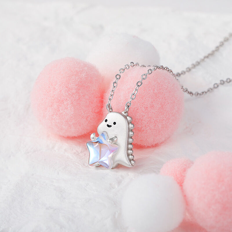 Jeulia Collar de Piedra Lunar con Dinosaurio y Estrellas