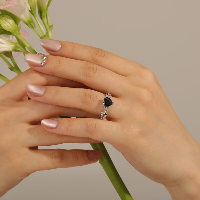 Jeulia Midnight Heart Promise Ring Sterling Silver