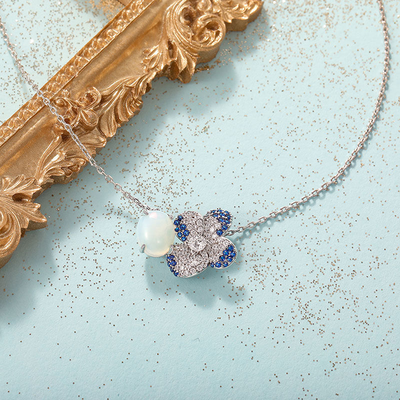 Jeulia Midsummer Night Collana Fiore con Pansé e Pietra di Luna