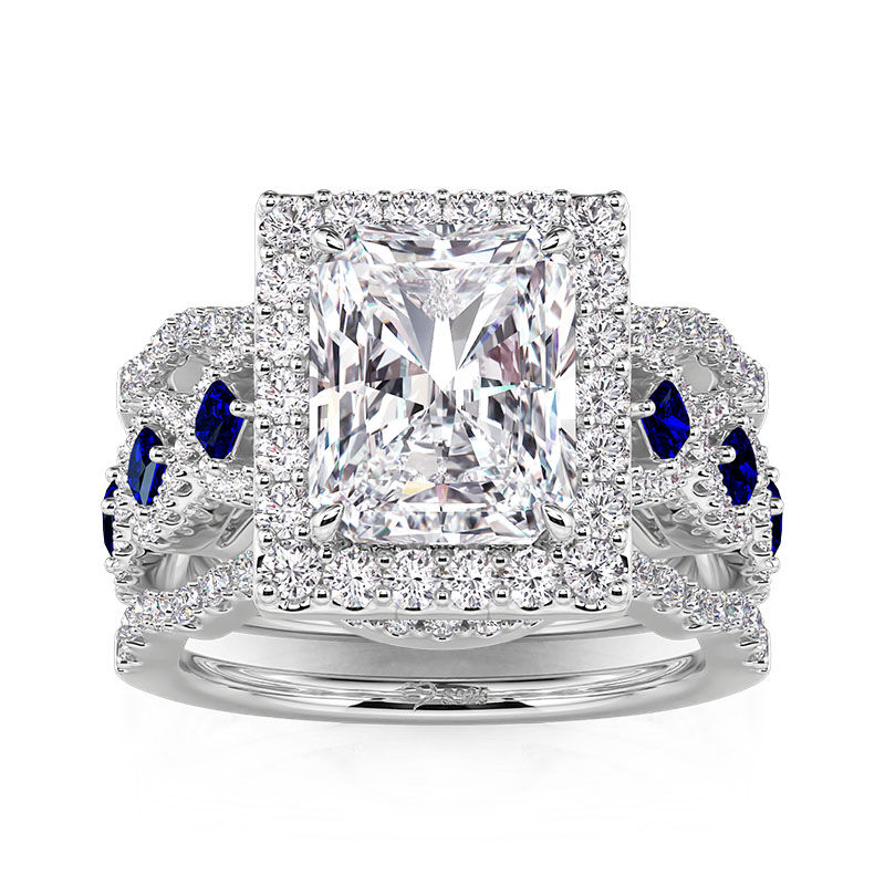 Jeulia Set Anello Nuziale Taglio Radiante con Alone in Argento Sterling 3 Pezzi