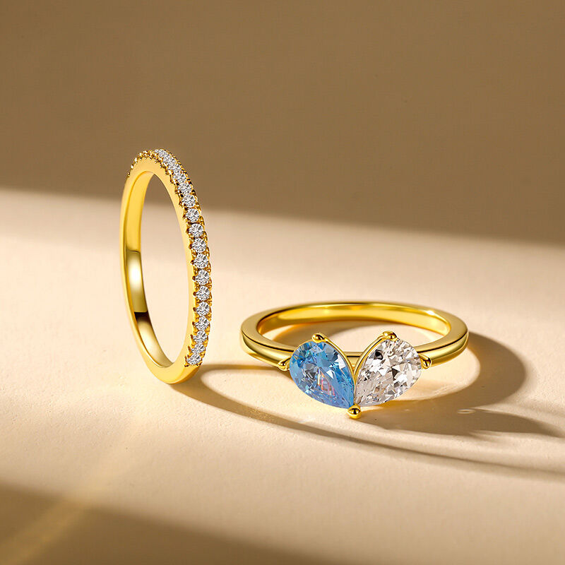 Jeulia Juego de Anillos de Corazón con Dos Piedras Clásico Personalizado