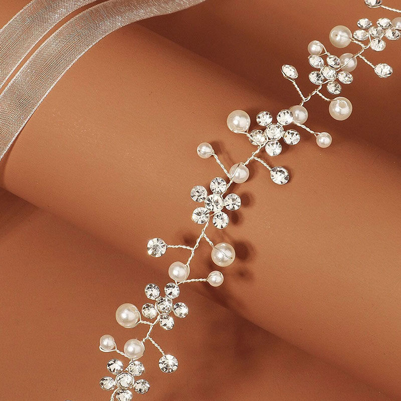 Jeulia Tocado Floral Simple 2 Piezas Diadema de Boda con Perlas y Cristales