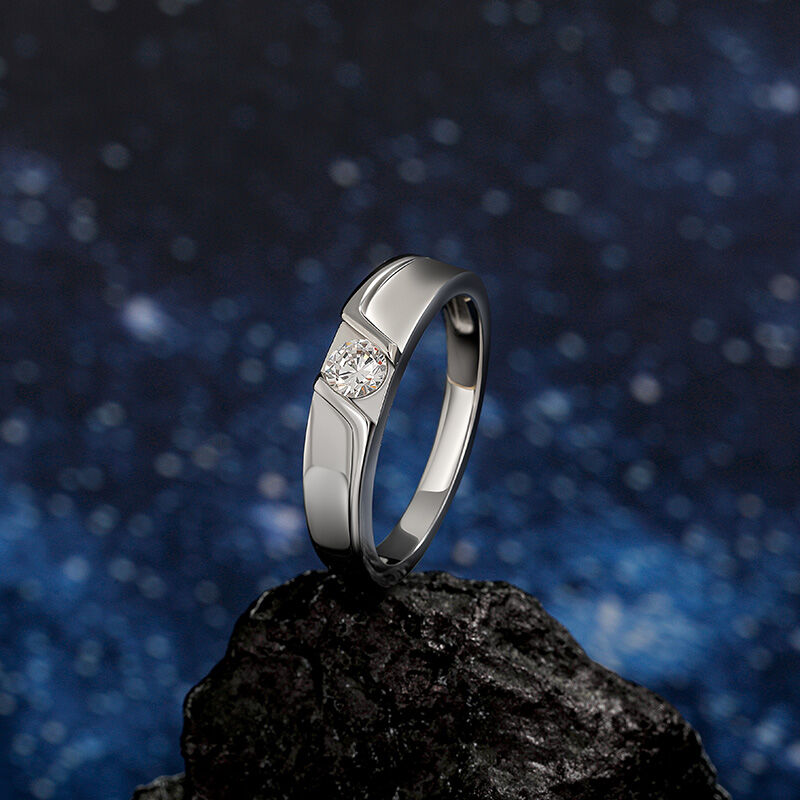 Jeulia Bypass Round Cut Wedding Ring for Men Sterling Silver