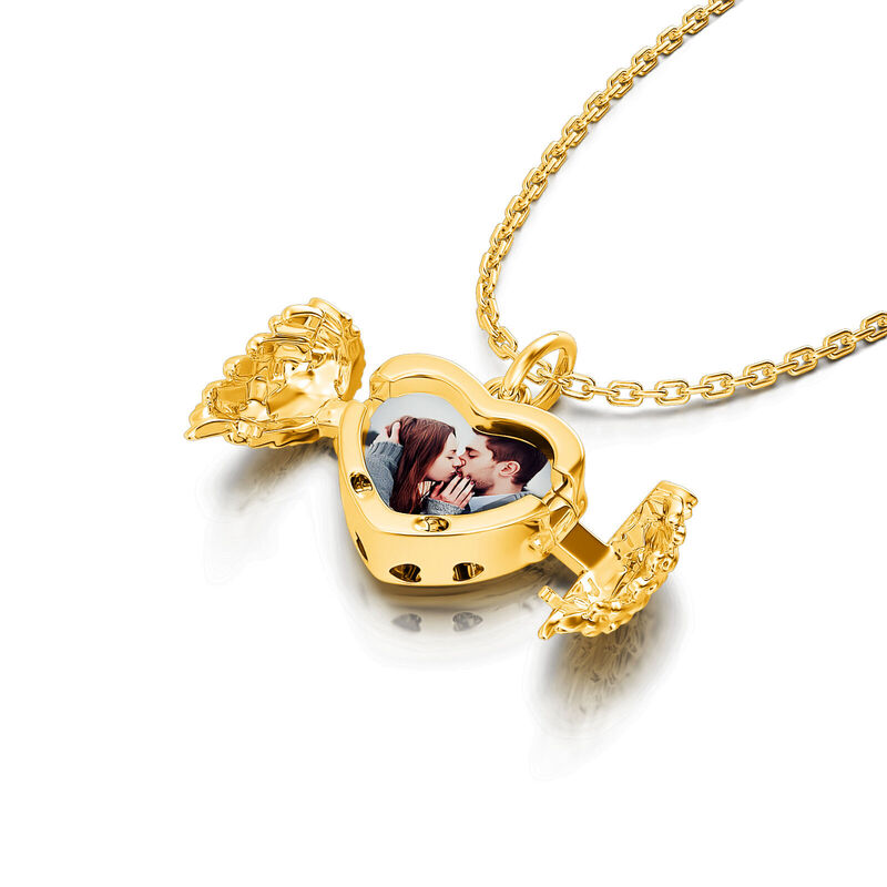Jeulia Personalized Gold Angel Wings Heart Photo Necklace