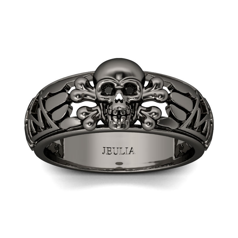 Jeulia Black Tone Sterling Silver Skull Ring