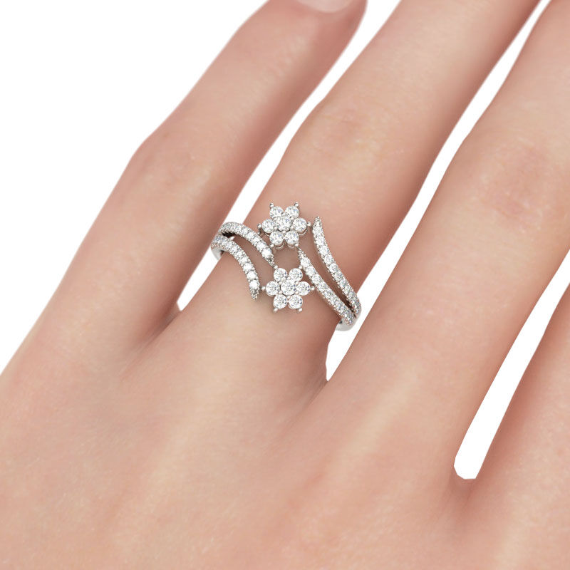 Jeulia Bypass Floral Round Cut Sterling Silver Ring