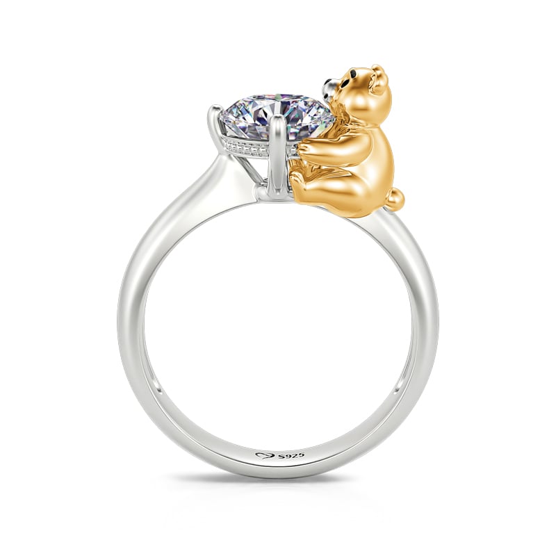 Jeulia Hug Me "Very Beary" Teddy Bear Round Cut Sterling Silver Ring