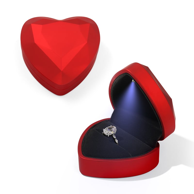 Jeulia Cool Red Heart Shape Ring Box with LED Light