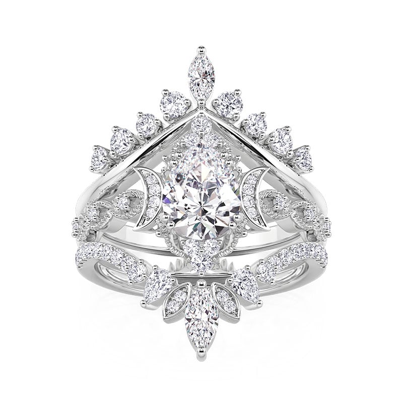 Jeulia Vintage Cluster Pear Shaped Wedding Ring Set 3pcs