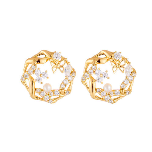 Jeulia Hollow Circle Butterfly Design Pearl Sterling Silver Earrings
