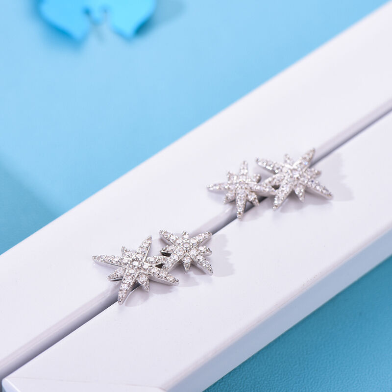 Jeulia Star Design Round Cut Sterling Silver Earrings