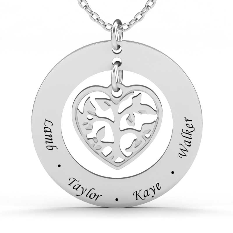 Jeulia Heart In Circle Sterling Silver Engravable Necklace