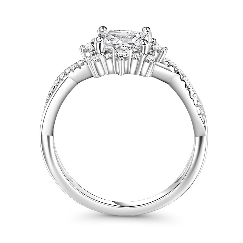 Jeulia Halo Twist Design Princess Cut Sterling Silver Förlovningsring